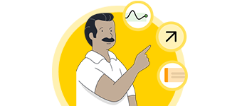 Illustration showing a man pointing to different information