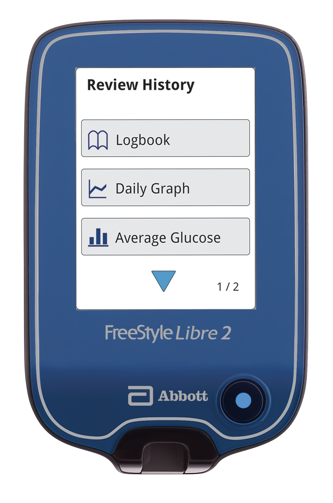 FreeStyle Libre 2 reader displaying review history