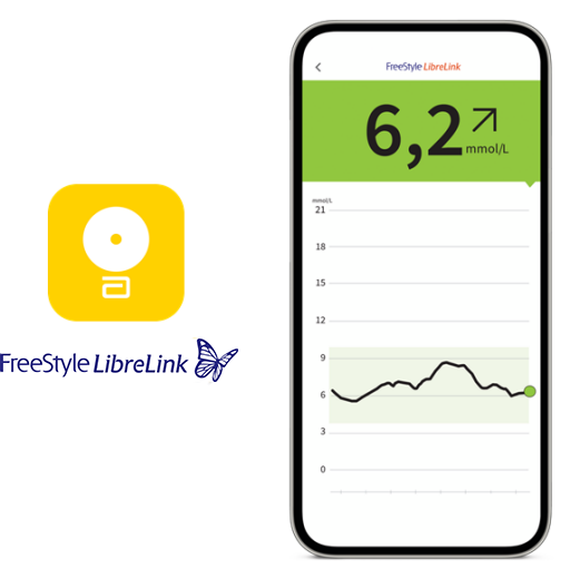 A smartphone showing a screenshot of the FreeStyle LibreLink app.